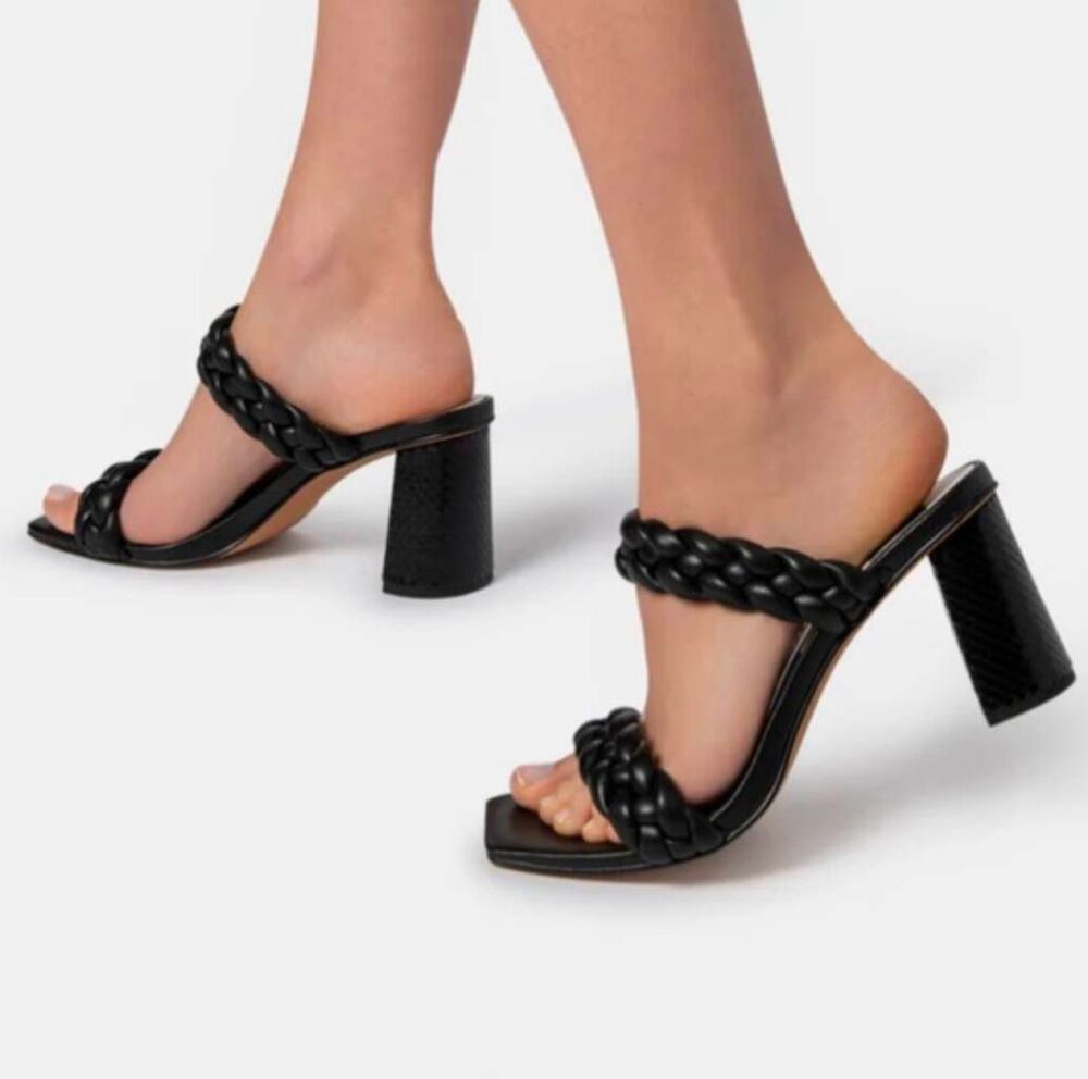 Dolce Vita Paily black braided strap sandal square toe block heels womens 9